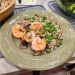 Quinoa and lentils meal prep with tipsy shrimp